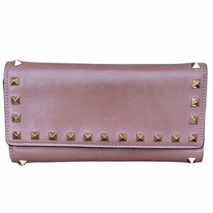 Valentino Garavani Studded Beige/Tan Leather Long Wallet Italy Designer